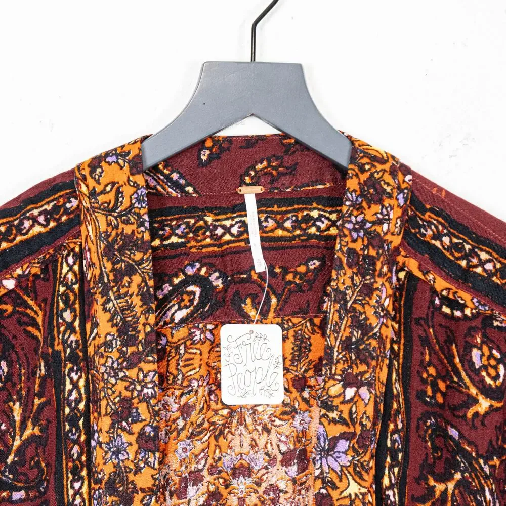 Free People Boho Paisley Kimono Cardigan vest open front sz XS - Picture 3 of 10
